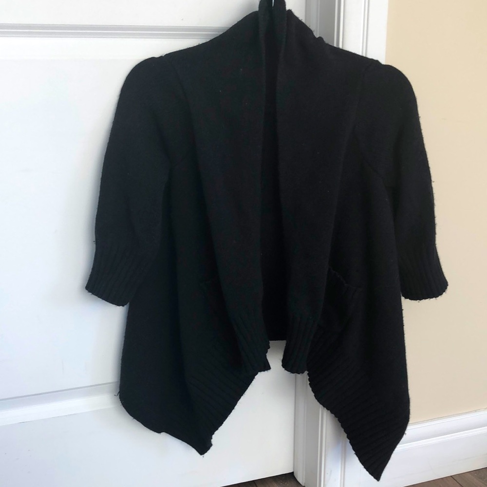 Black cashmere-blend wrap sweater
